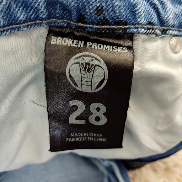 Broken Promises Triple Text Medium Wash Blue Carpenter Jeans Size 28 - Picture 7 of 9